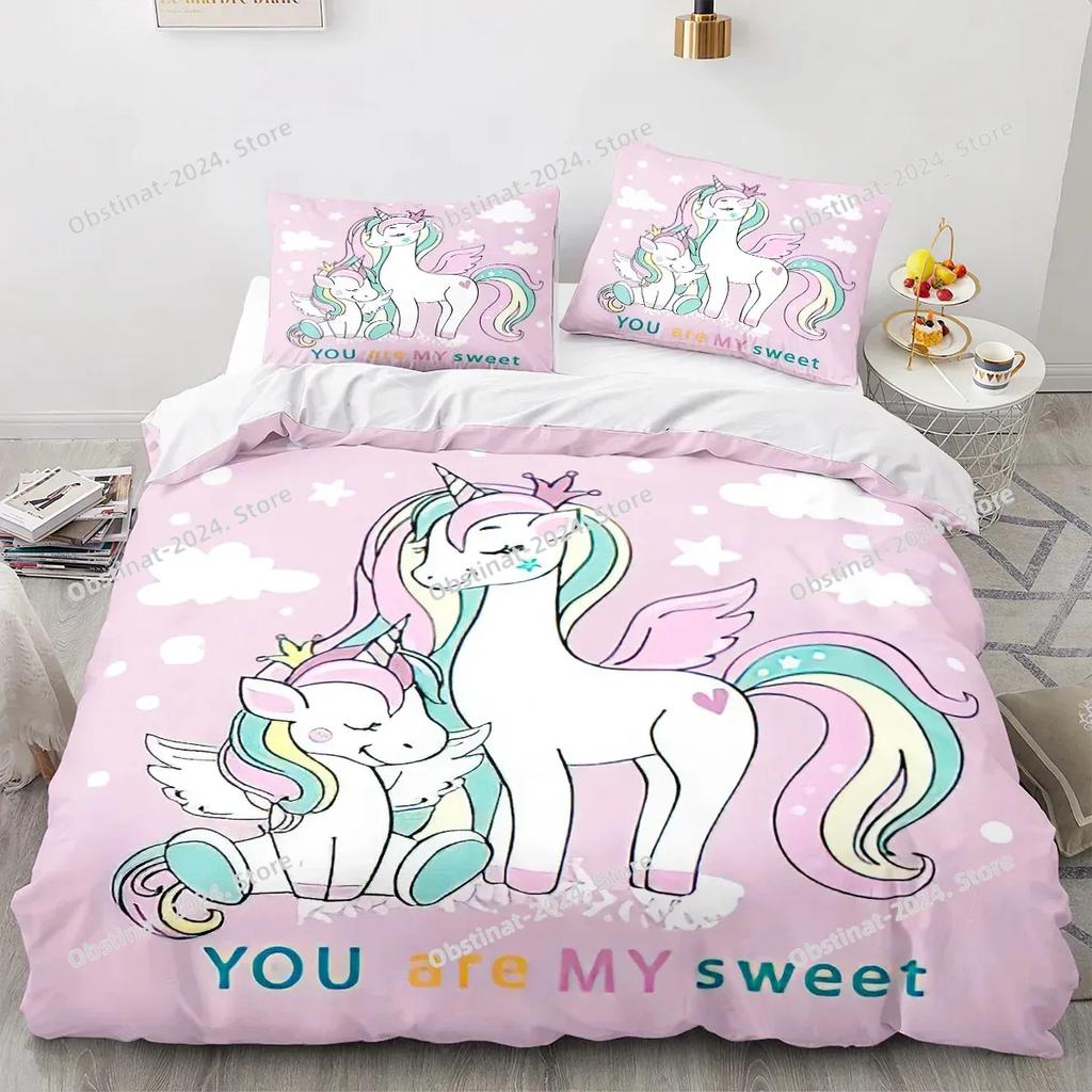 Enhörning Påslakan Set Enkel Dubbel Twin Storlek Heminredning För Flickor Barn Vuxna Sött Enhörnings Sängkläder Kawaii Sängkläder Set