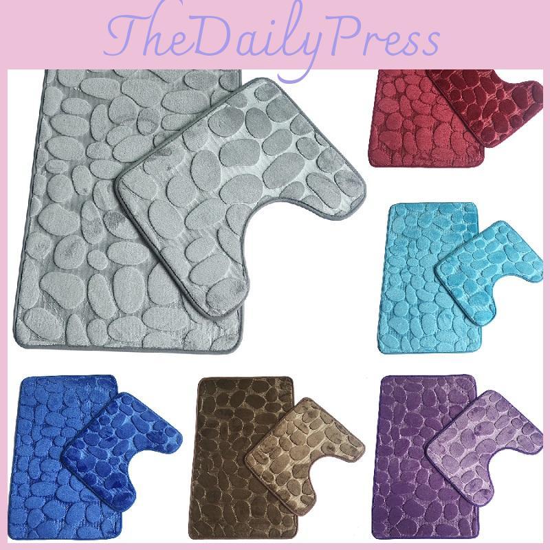 Chic Pebbles Bath Mat And Pedestal Memory Foam Set Delightfully Soft Non-slip Bathroom Rugs