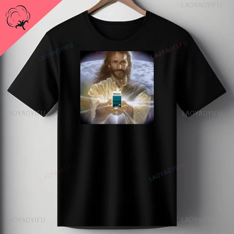 Ježíš drží cigarety | Tričko Newport Funny Meme Oddly Specific Weird Trička Trička s grafickým potiskem Top Bavlněné tričko Unisex
