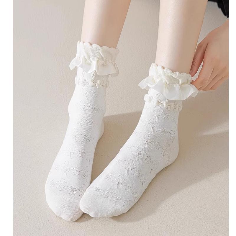 3 Pairs Women Spring Summer Female Lady Girls Lace Kawaii Socks Woman Lolita Cute Black White Socks Set