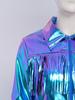 Women's Dance Birthday Party Jacket S-3XL: Tassels Metallic Glossy Turn-Down Collar Long Sleeve Zipper Fringe Shiny Design