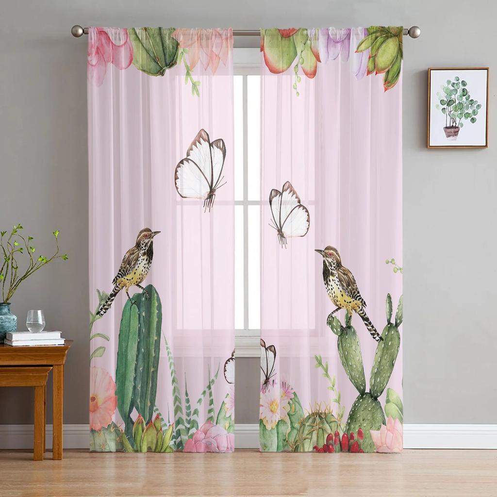 Birdie Leaves Plant Animal Modern Tulle Curtains For Living Room Bedroom Home Kitchen Window Sheer Curtains