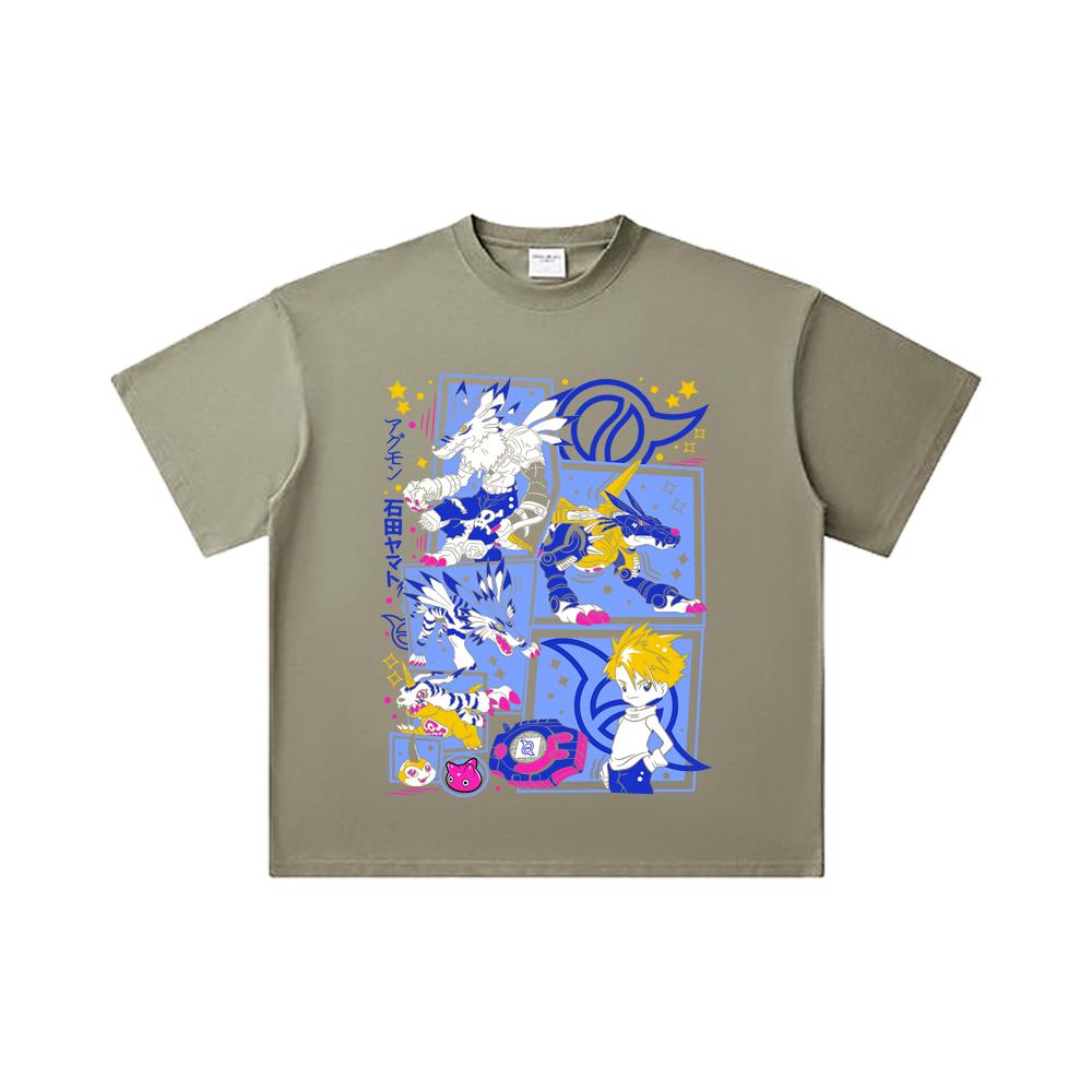 260 GSM Double Yarn 32 Count 100% Cotton Digimon V2 Garurumon Print Unisex Heavy Cotton T Shirt
