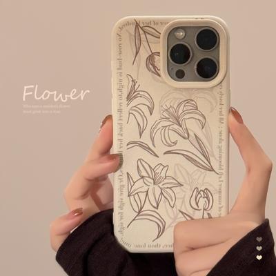 Ins Manuscript Lily Flower for IPhone17 Mobile Phone Case for Apple 15 Anti-fall 13 Literary 16pro Max for 12