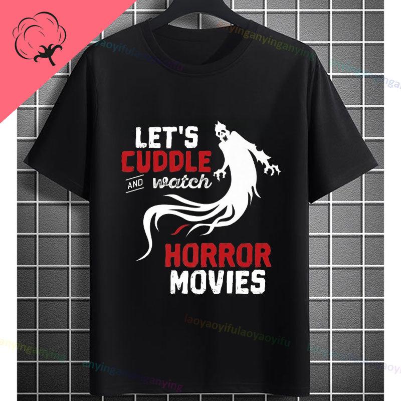 Retro Lets Watch Horror Movies Design Halloween Movie Lovers Graphic Tshirt Short Sleeve 100cotton Originality Casual Tshirt