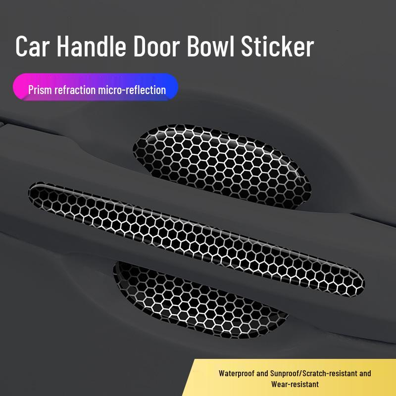 Black Reflective Rhombus Car Door Handle Protector: Anti-collision, Anti-scratch, Wear-resistant Sticker