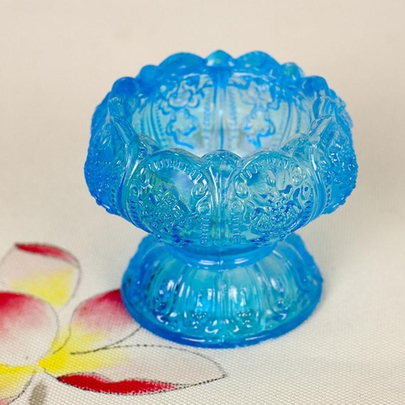 Elegant Glass Lamp Stand With Traditional Eight Favorable Pattern For Worship And Home Display
