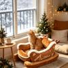 Sleigh Style Pet Sleeping Bed Fluffy Fleece Lined Dog Sofa Cushion Ultra‑Soft Non‑Slip Winter Christmas Decoration for Cats Dogs