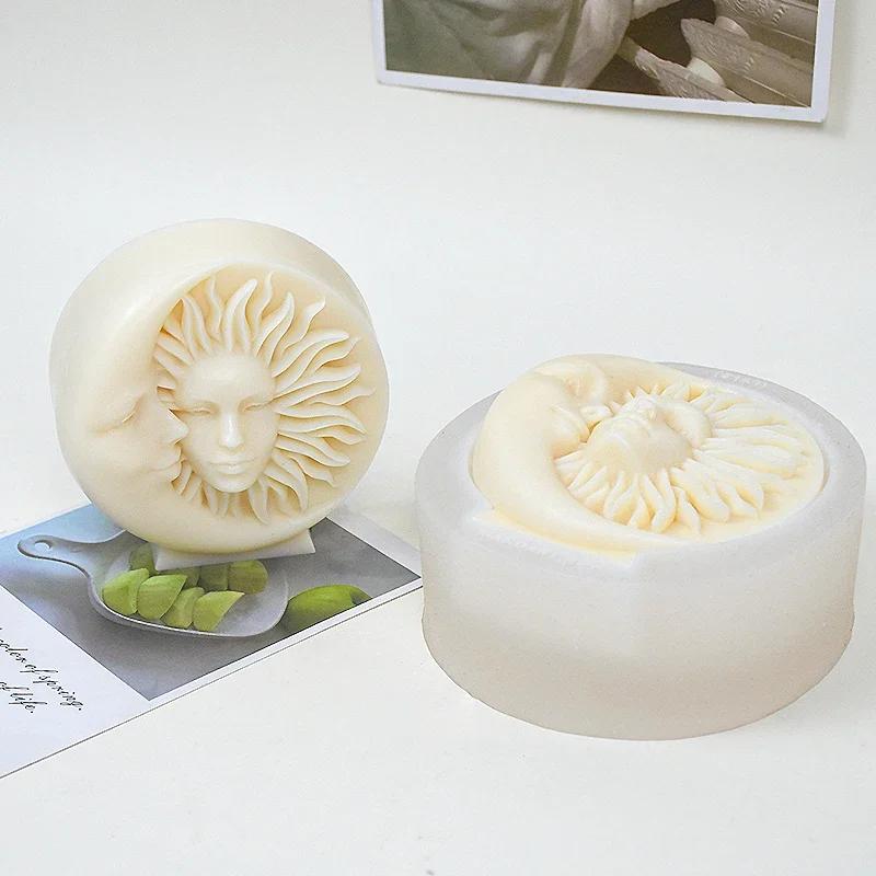 Słońce Księżyc Twarz Silikonowe Rzemiosło Forma 3D Grawerowanie Portret Świeca Gips Mydło Żywica Odlewy Formy Rodzinna Kolacja Dekoracja Świeca