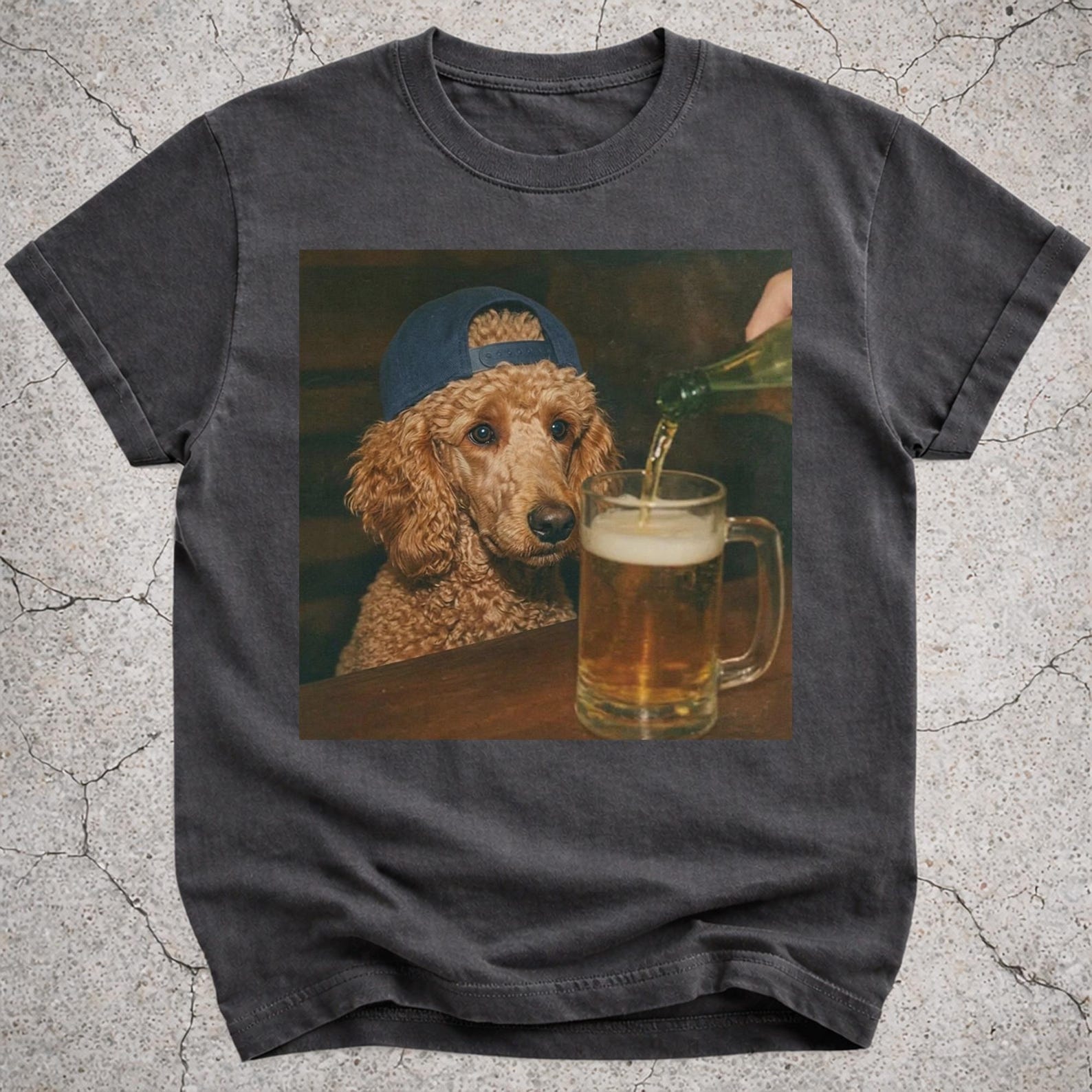 Apricot Poodle Drinking Beer Shirt, Funny Poodle Dog Meme T-Shirt, Beer Lover Gift, Poodle Owner Vintage Tee, Silly Novelty Shirt S
