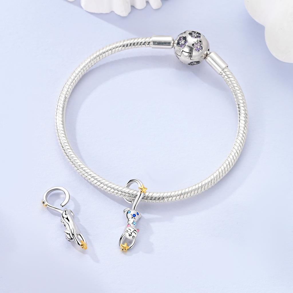 Copper Cat Star Picking Pet Animal Original Pendants Bracelet Charms Jewelry Party Beads Diy Trendy Gifts