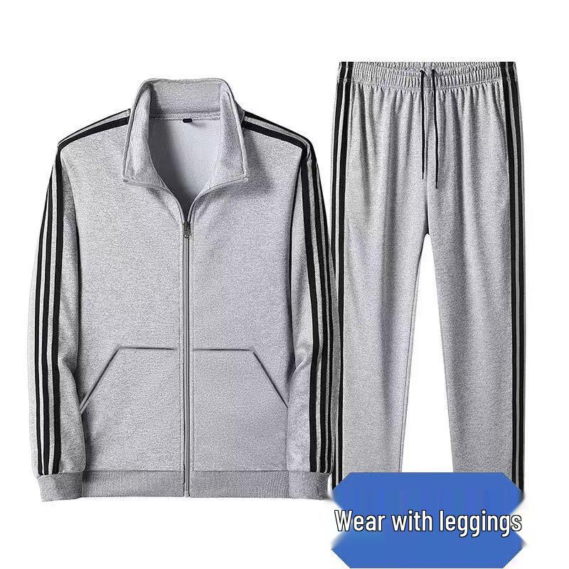 Men's Casual Three-Stripe Sportswear Set: Lightweight Spring/Autumn Jacket, Outdoor Running Hoodie, and Sweatpants Two-Piece Set. 5XL