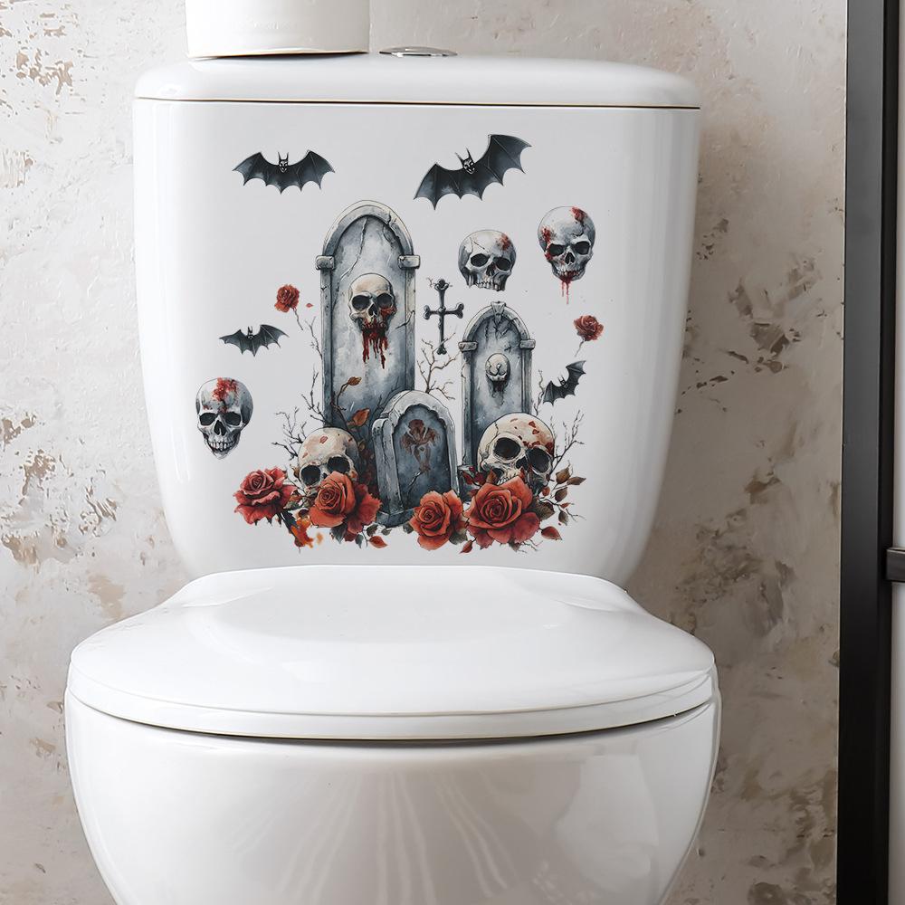 Halloween Tombstone Terrifying Skull Bathroom Toilet and Toilet Stickers for Beautification and Decoration