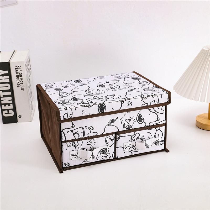 Cute Snoopy Totoro Printed Drawer Style Foldable Double Layer Flip Storage Box For Bedroom Storage And Closet Use