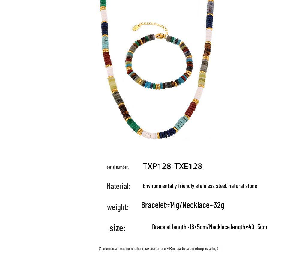Retro Europejski i Amerykański Naszyjnik i Bransoletka z Koralików Abakusa z Kamienia Naturalnego - Ręcznie Robiony Etniczny Styl Koraliki w Kolorach Tęczy, Lekki Luksus.