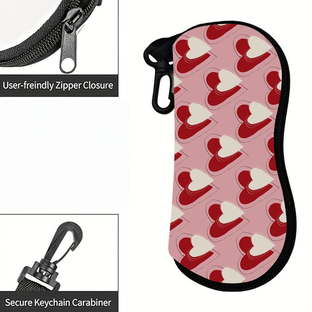 Red Heart Pattern Soft Sunglasses Case, Portable Valentine Print Eyeglasses Protective Pouch, Lightweight Travel Spectacle Bag Accessories