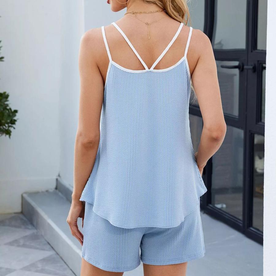 Summer New Arrivals Women's Color Block Crew Neck Pocket Shorts Set Casual Outfit