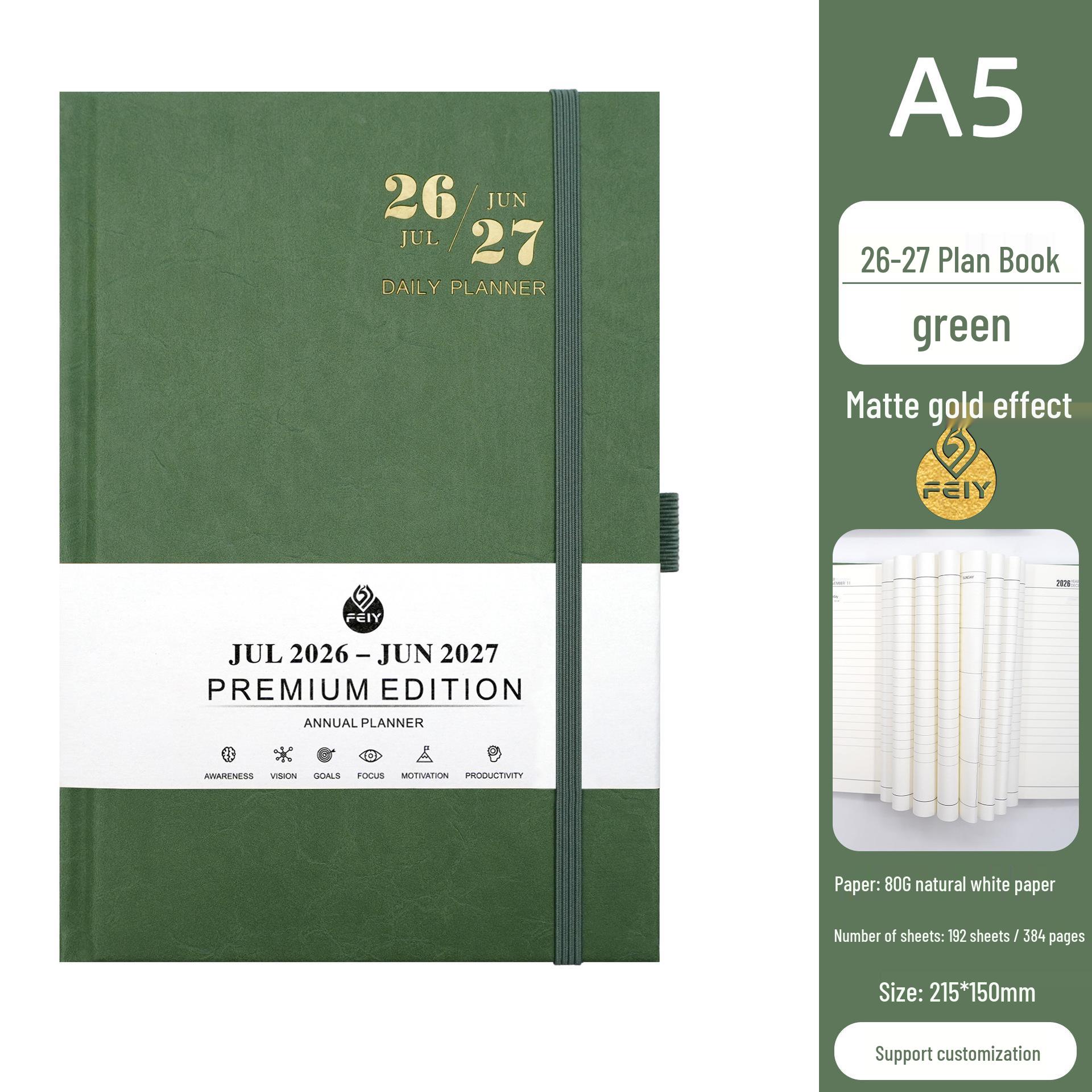 2026-2027 A5 English Daily Planner, Customizable Annual Calendar Notebook A5