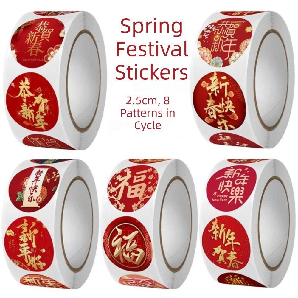 500 Stickers Rolls Chinese Fu Stickers Year Of The Dragon Chocolate Label Blessing Sticker Red Envelope Design