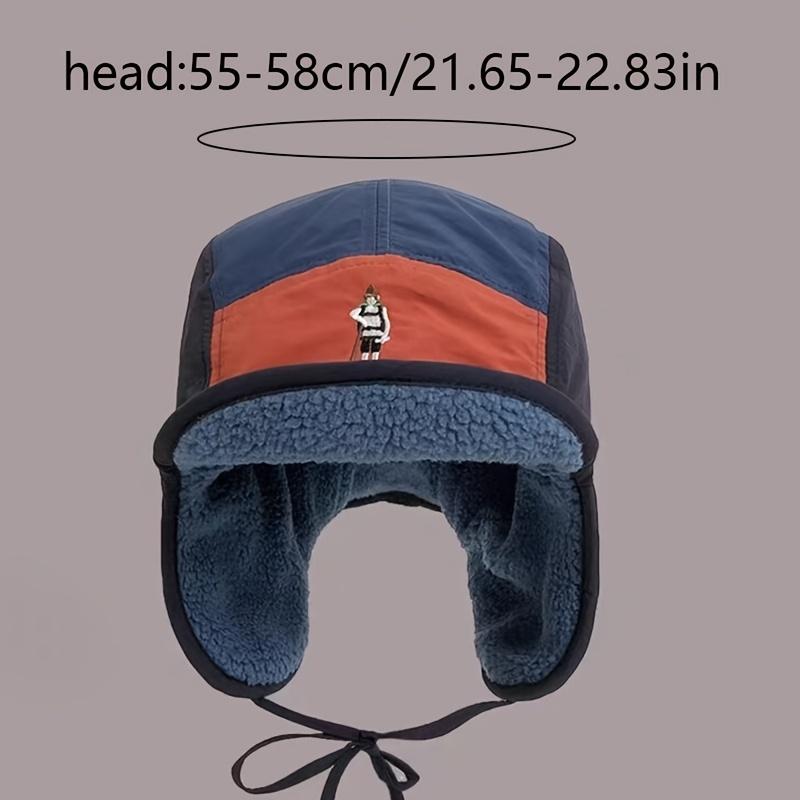 Men's Retro Fleece-Lined Flight Cap - Lightweight Winter Hat with Adjustable Drawstring, Olive Green & Brown Colorblock,Plush Fleece Lining for Skiing