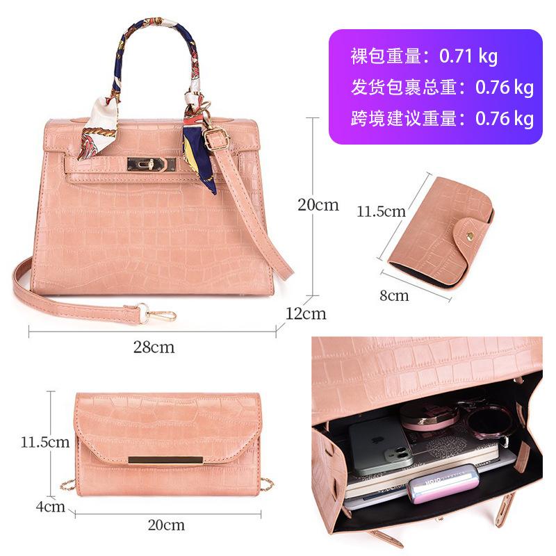 Bag Women's New Fashion Candy Color Handheld Women's Bag Crocodile Pattern Rhombus Silk Scarf Lock Shoulder Bag Crossbody Women's Bag