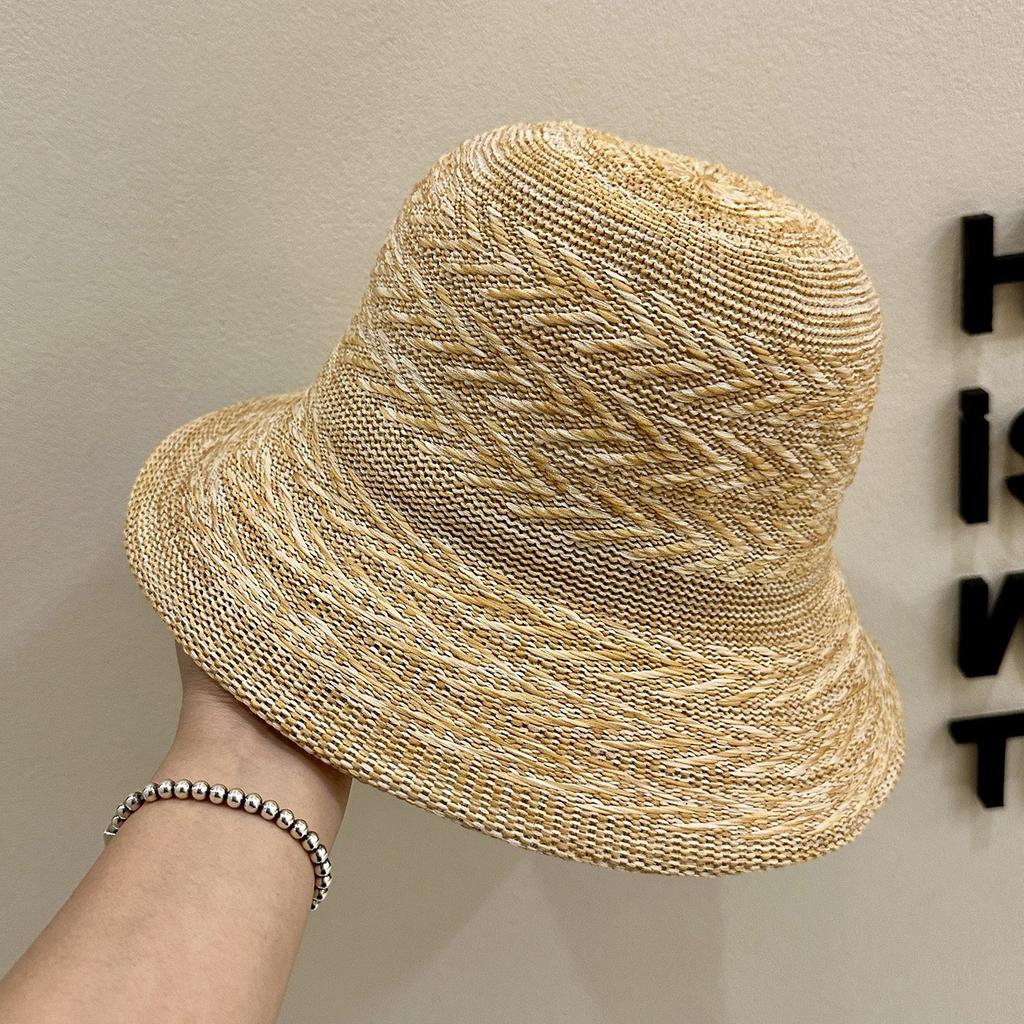 New Korean woven breathable bucket hat women's summer big brim sunshade sunscreen hat temperament versatile basin hat