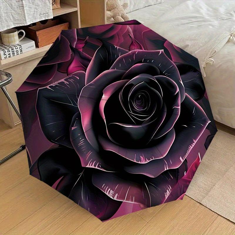 

1pc Black Rose Themed Design Umbrella -Home Travel Portable Outdoor accessories, 3-Fold Compact with Cute Umbrella for Men & W (as the picture,Iron&8K)