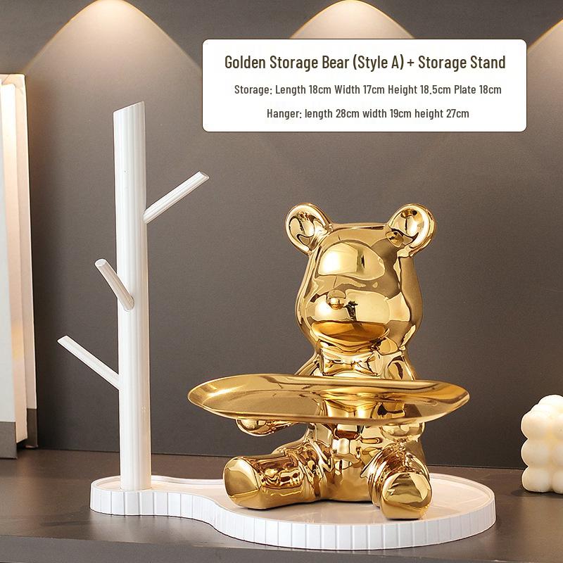High-End Entrance Display Shelf with Key Storage and Shoe Cabinet - Featuring Violent Bear Ornaments