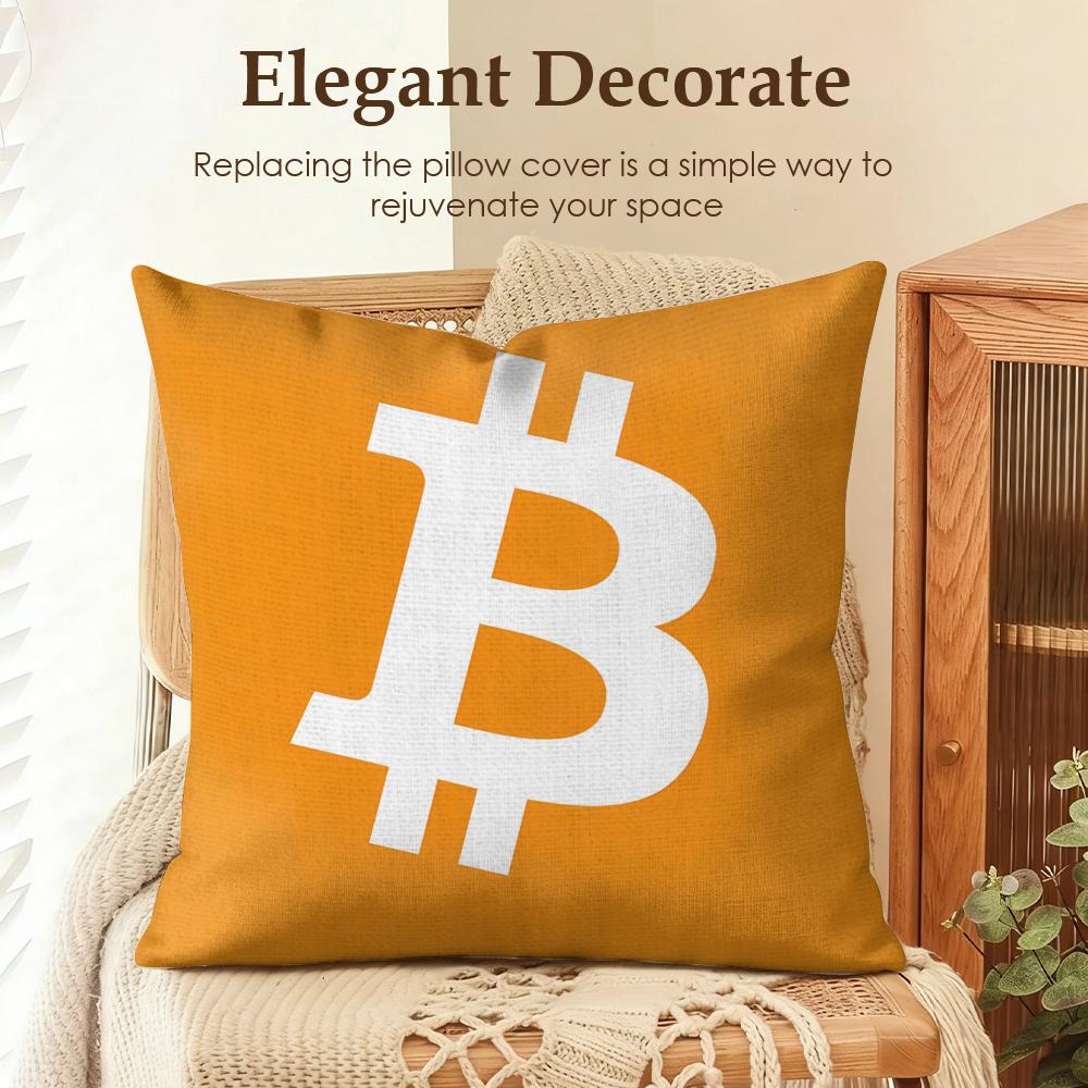 Bitcoin Btc Logo Cool Cushion Cover Natural Linen Organic Fabric DoubleSided Printing Sofa Home Decor Gift Pillow Case