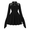 European and American Fashion Women's Clothing Heavy Industry Embroidery Lace Splicing Bow Bat Sleeve Dress Waist Women's Short Skirt