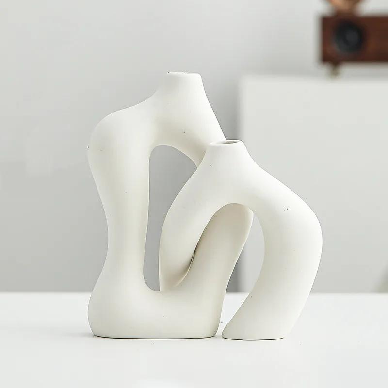 2-piece Set of Ceramic Vases, Hollowed Out Twisted Art Vases, Living Room Flower Arrangement, Room Aesthetic Decoration