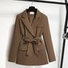 Retro Brown Suit Jacket for Women In Autumn New Loose and Versatile Casual Belt Waist-hugging Suit