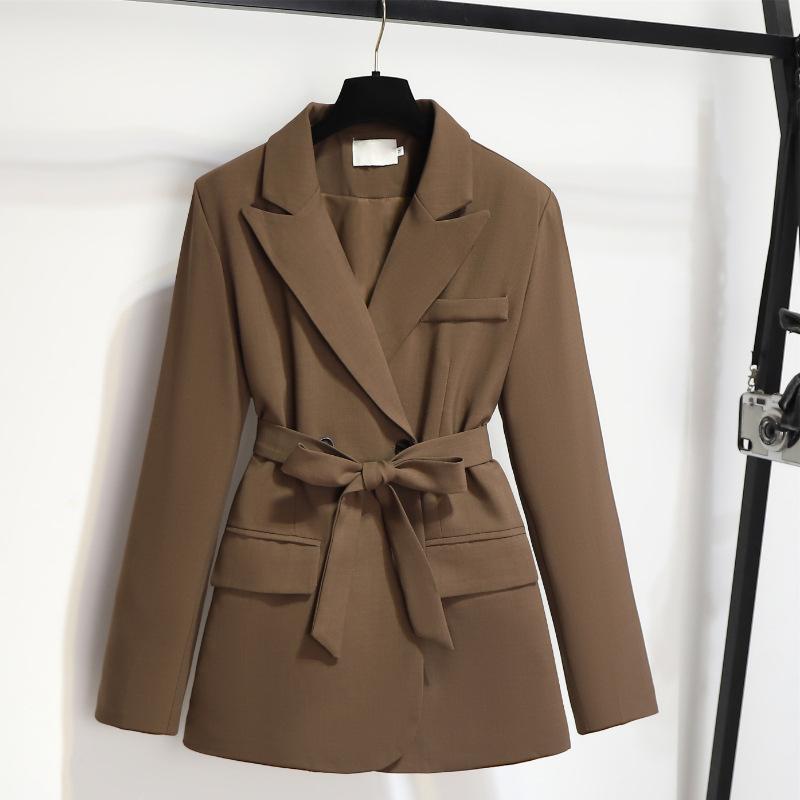 Retro Brown Suit Jacket for Women In Autumn New Loose and Versatile Casual Belt Waist-hugging Suit
