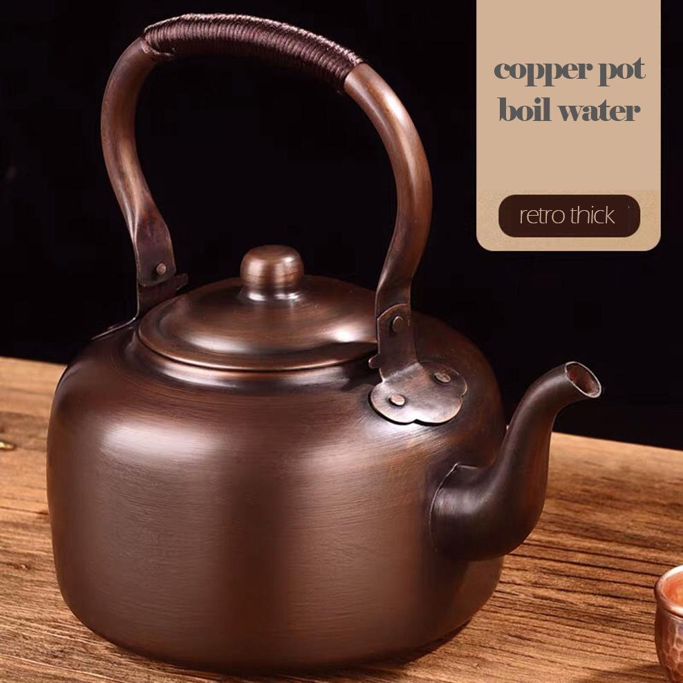 Bollitore in Rame Retrò, Pentola per Bollire l'Acqua in Rame Rosso, Bollitore da Cucina per Bollire il Tè, Aggiungere Pentola per Zuppa, Bollitore per Tè Salutare, 3L