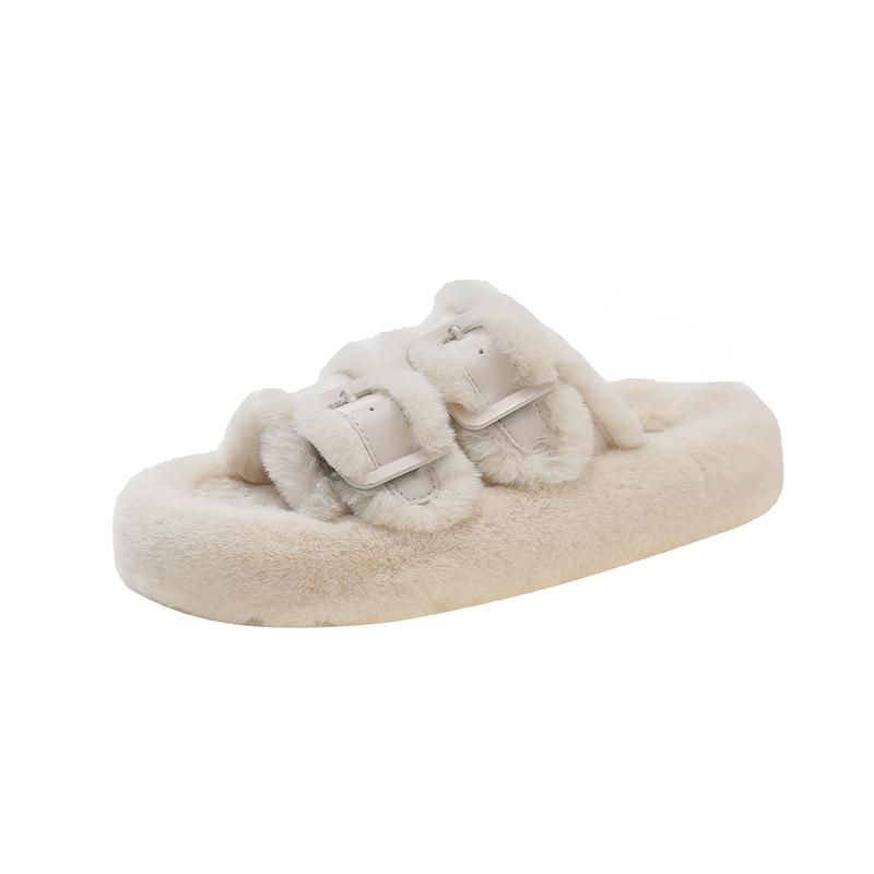 

Пряжка белые пушистые тапочки на толстой подошве женская обувь носить новый интернет знаменитость теплая кекс одно слово плюшевые хлопковые швабры 35