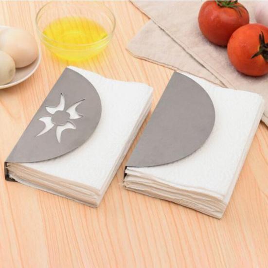 Yousheng Halbkreis-Taschentuchhalter mit Hohlmuster, robuster Edelstahl, Esstisch, Papierhandtuch, Serviettenclip-Spender, Organizer, Haushaltsbedarf