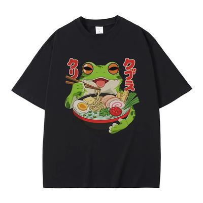 Funny Frog Eat RaUnisex Meme Graphic Tshirt Unisex Women Vintage Japanese Style T Shirt Male Casual Pure Cotton Short Sleeve Tshirts