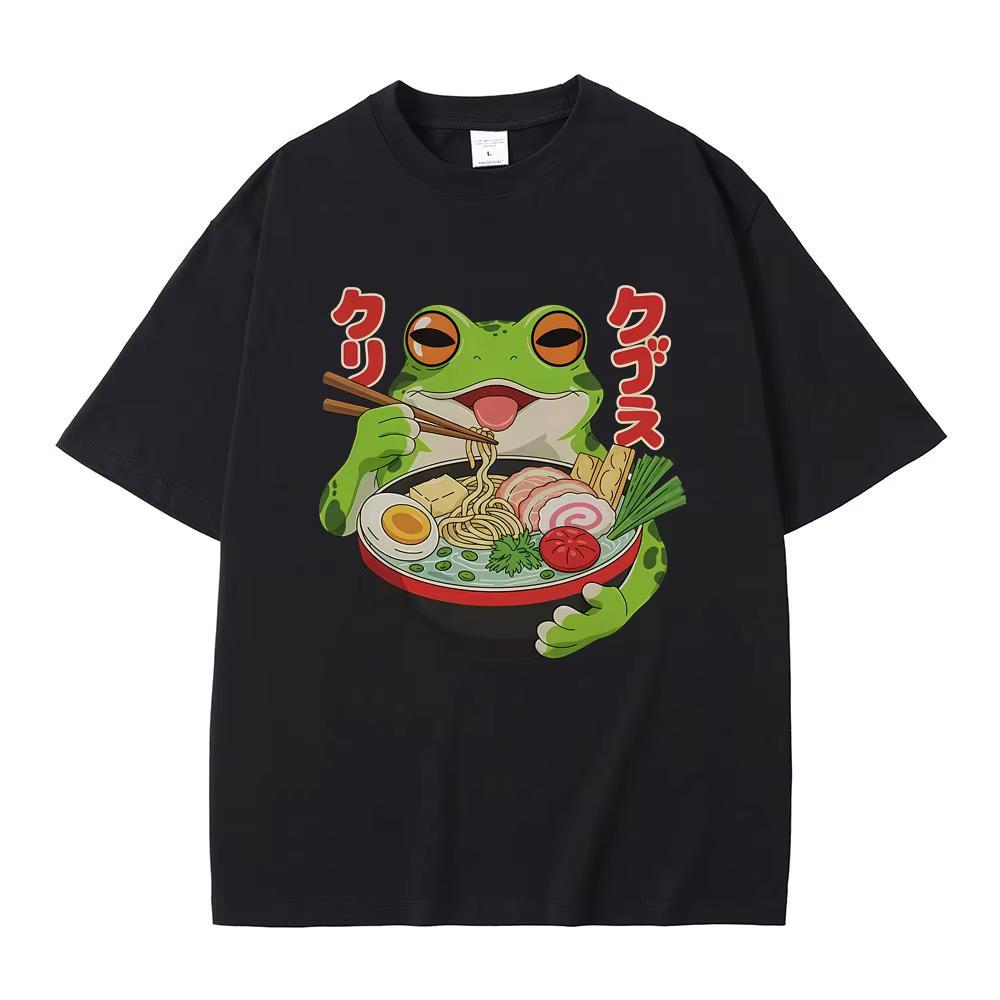 

Funny Frog Eat Ramen Meme Graphic T-shirt Men Women Vintage Japanese Style T Shirt Male Casual Pure Cotton Short Sleeve T-shi... S разноцветный