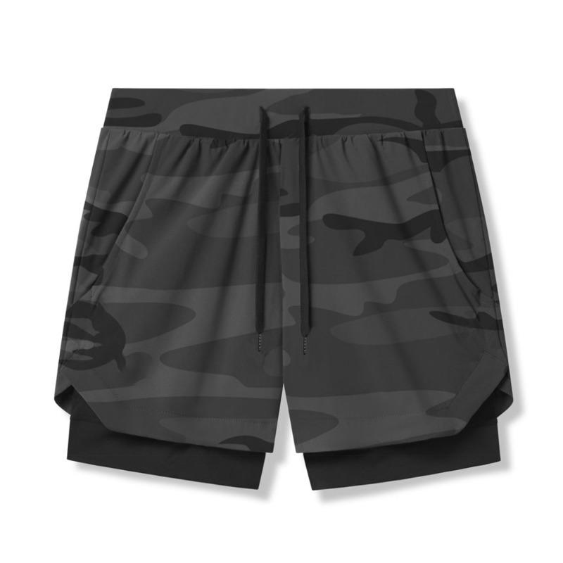 Herren 2-in-1 Kompressionsshorts Elastischer Bund Mit Handytasche Fitnessbekleidung