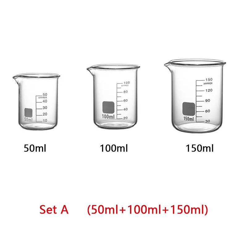 3pcs Glass Measuring Cup Set Clear Scale Cup Heat-resistant Beaker Kitchen Baking Measuring Cup Set Laboratory Container Jugs