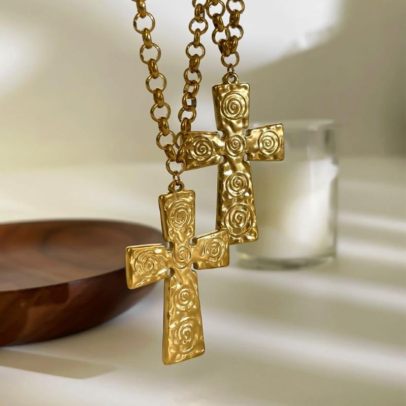 Trendy Unisex Pendant Neck Chain Vintage Inspired Stainless Steel Hip Hop Crucifix Necklace Metal Clavicle Chain