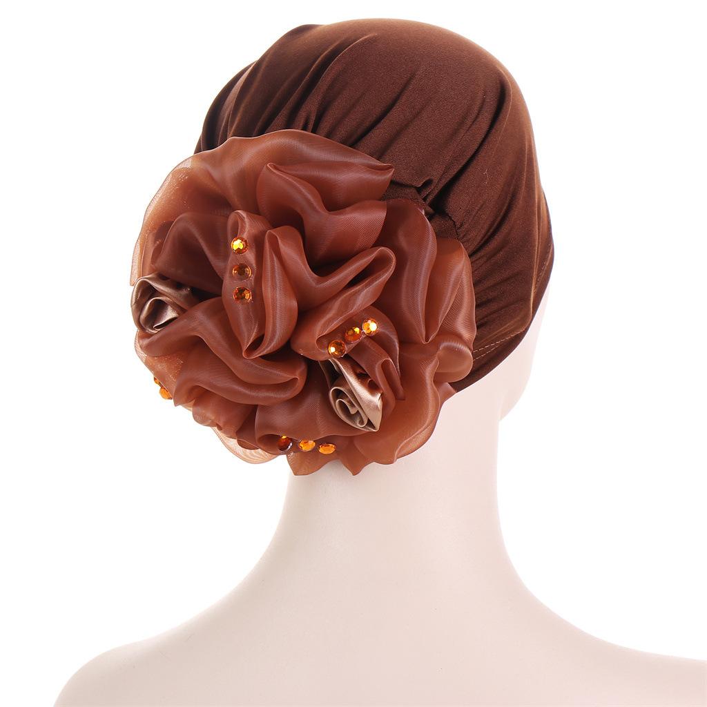 KepaHoo Satin Flower Turban Bonnet for Women Muslim Headwear Bandana Caps Islamic Headscarf Hair Bands Hat Indian Headwrap