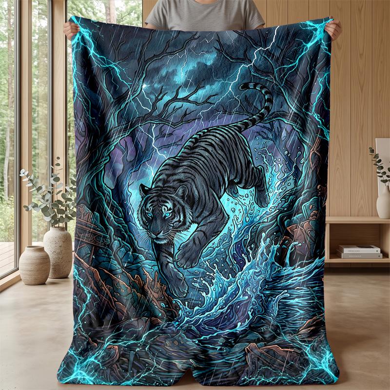 Tiger Jungle Adventure Theme Blanket Lightweight Warm Flannel Blanket Decorative Throw Blanket for Home Decoration
