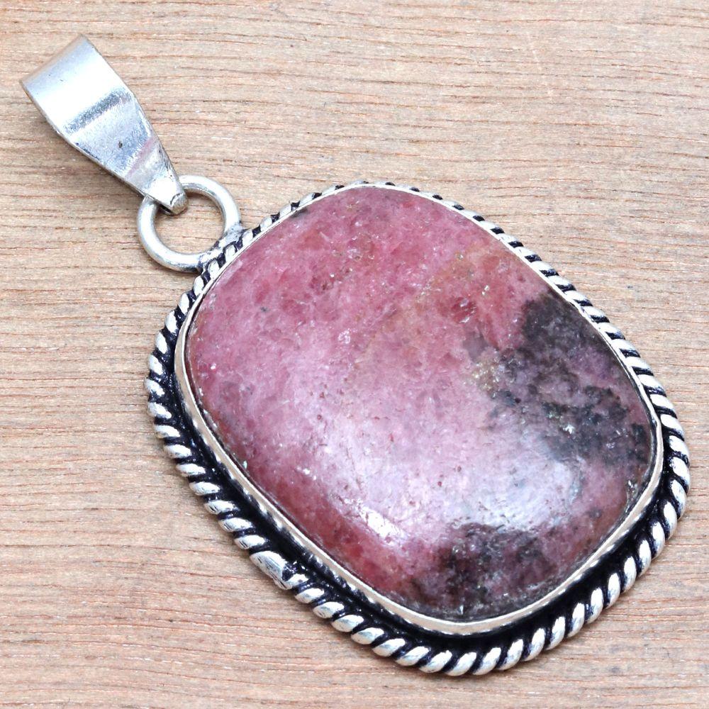 Pendant Rhodonite Gemstone Handmade Mother'Day Gift Silver Jewelry 2"