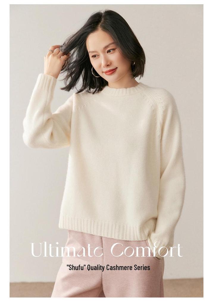 Women's Thickened Cashmere Raglan Sweater: Double-Layer, Loose Fit, Round Neck, Fashionable Knitted Base Layer, Lazy Style