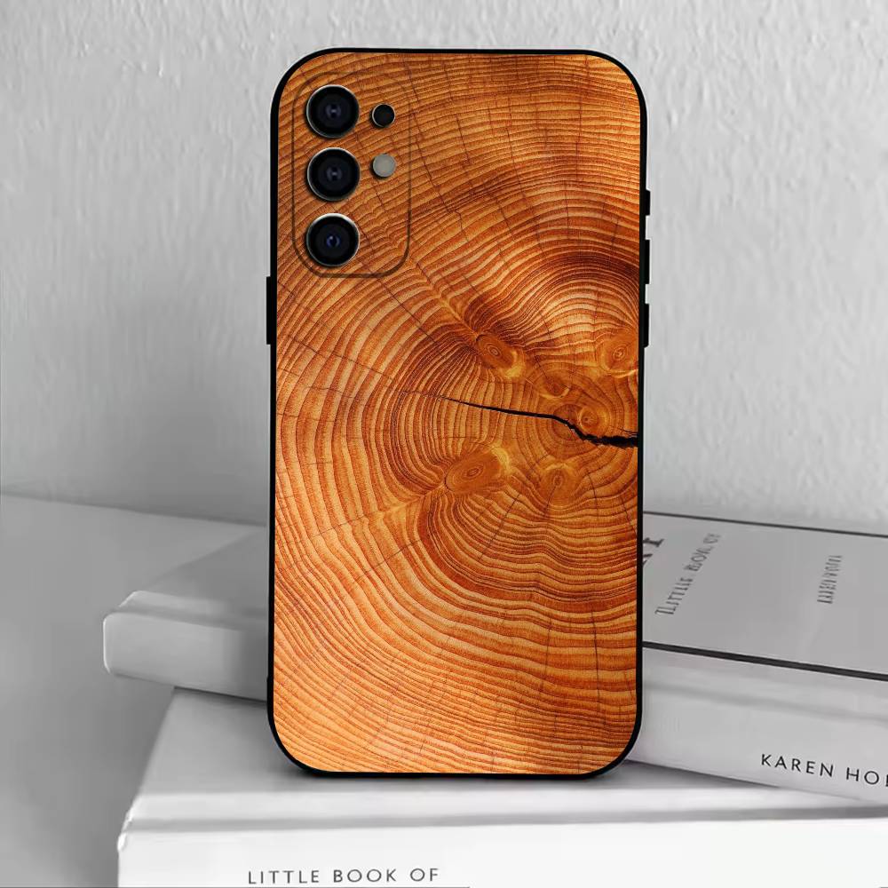 N-Natural Wood  Phone Case Black Silicone Soft For Samsung S25,S24,S21,S22,S23,S30,Ultra,S20,Plus,Fe,Lite