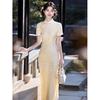 Yellow jacquard cheongsam women's new Chinese style improved young summer slim engagement temperament dress 1011 new