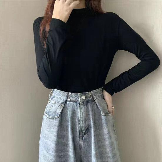 Dámský základní top Slim Fit Dlouhý rukáv Polorolák Vysoká elasticita Pulovr Udržuje teplo Jednobarevný Podzim Zima Dámský základní