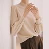 Autumn and Winter New Temperament Semi-turtleneck Back Buckle Design Lantern Sleeves High-end Sense Solid Color Knitted Bottoming Sweater Women