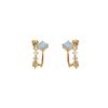 Delicate and small blue opal stud earrings for women, silver needle temperament zircon earrings C ring earrings.